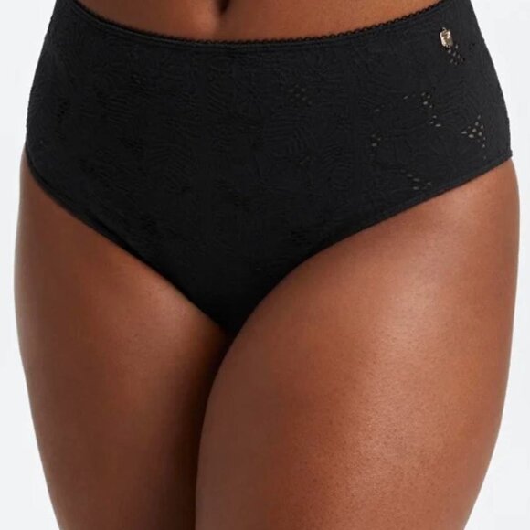 NWT Fabletics Botanical Print Black Seamless Black Lace Cheeky Brief M - Picture 1 of 12